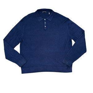 Grant Thomas Cable Knit Polo sweater XXL Blue Long Sleeve Silk
